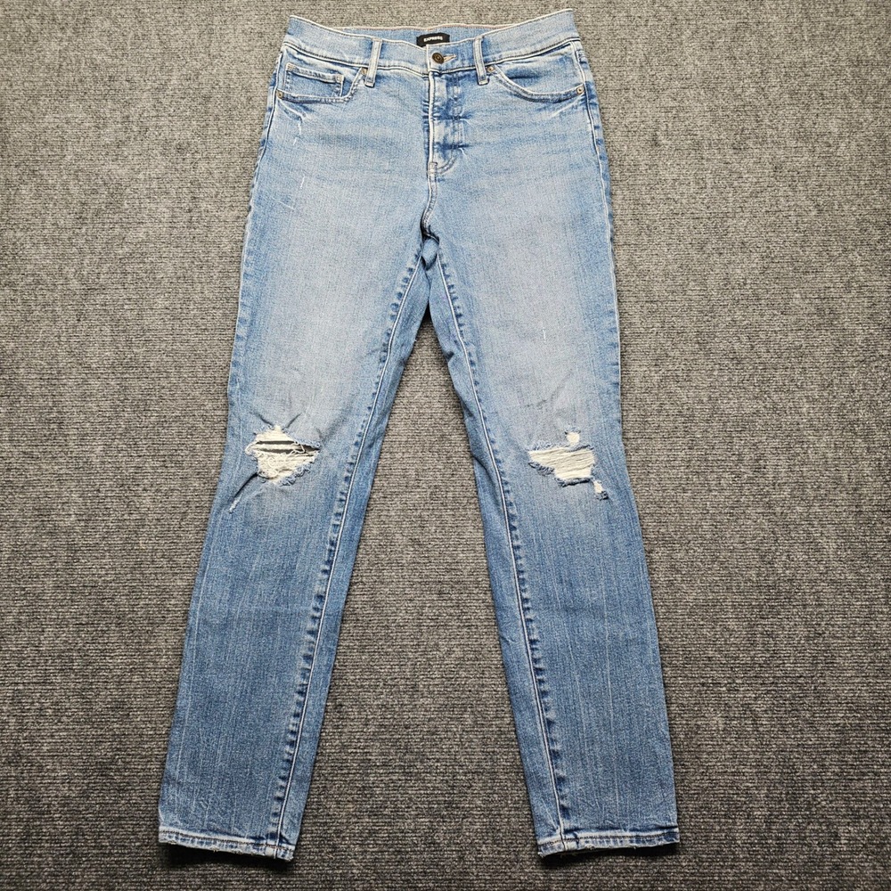 Express 90s Skinny High Rise Distressed Light Wash Blue Jeans Size 6R